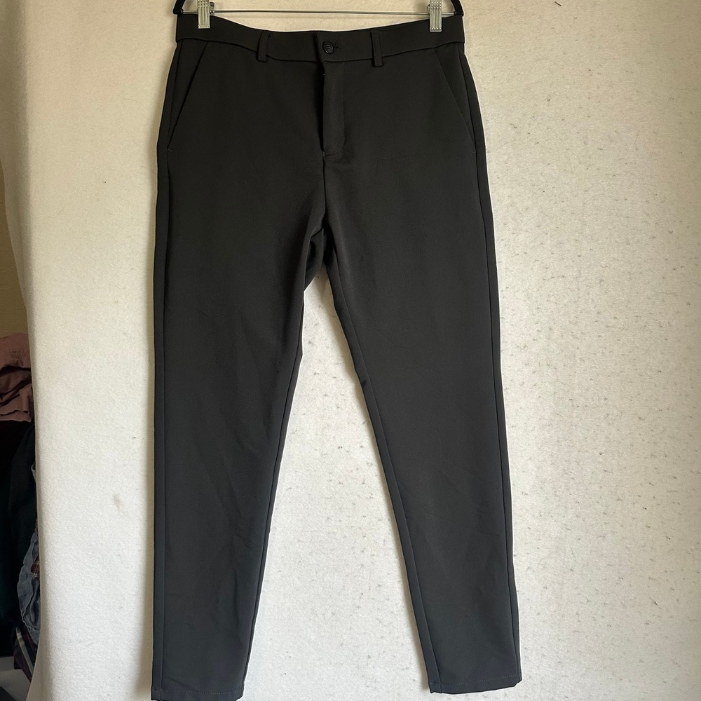 Plaid&Plain Mens Skinny Fit Dress Pants Black Stretch Trousers 33Wx30L 7101#